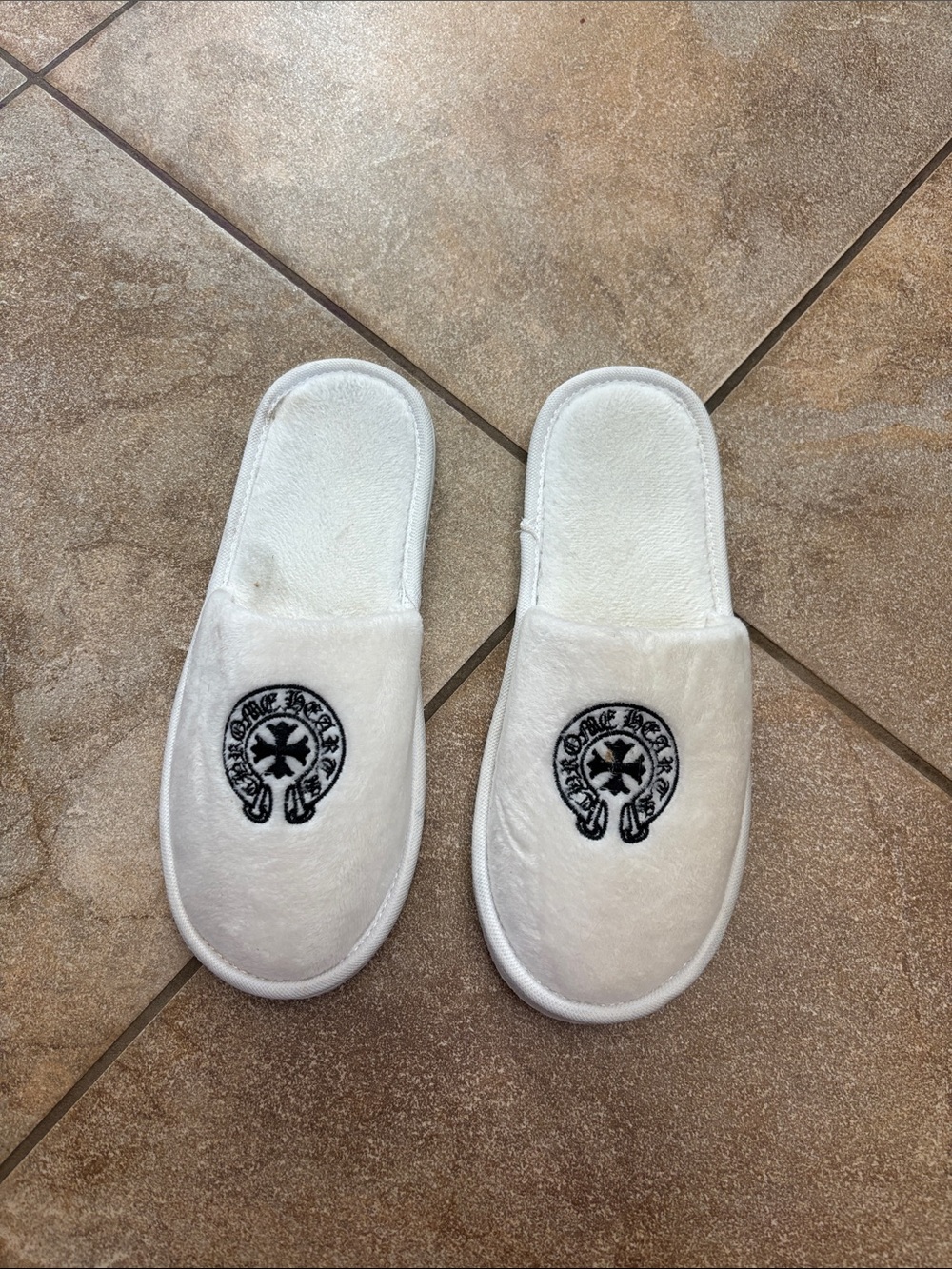 White Embroidered Logo Spa Slippers